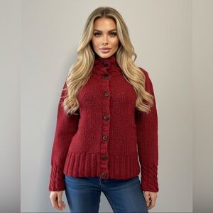 Vintage Carraig Donn Wool Red Cardigan Thick Chunky Sweater HandKnit in Ireland